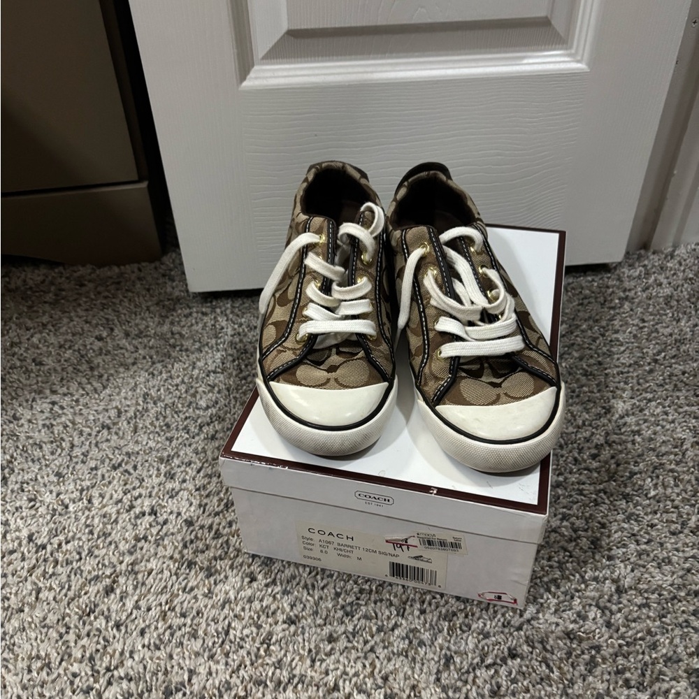 Coach Tan and White Sneakers Classic Design